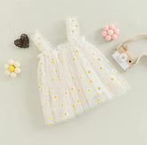 Girls Tulle Tutu Dress with Daisies - White.